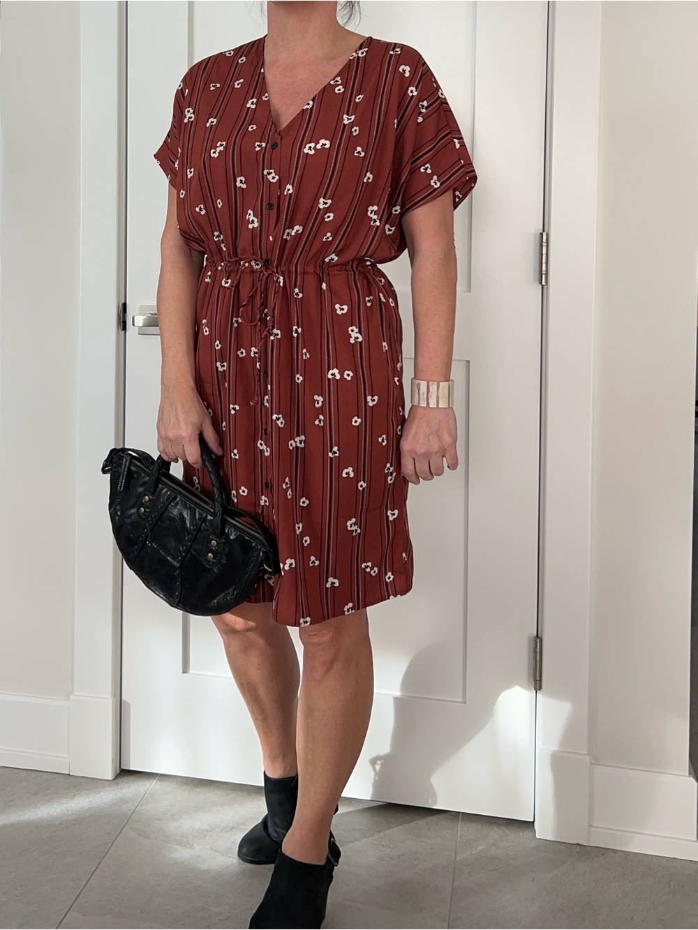 Vero Moda Rust Mini Dress with White Floral Stripe